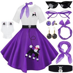 9155 10 Pcs Sock Hop Outfits Women, 1950s Poodle Skirts,